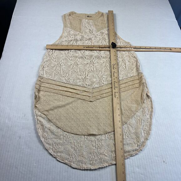 Free People Maisie Boho Sheer Lace Tank Top Cream High Low Festival Blouse S - Picture 5 of 9